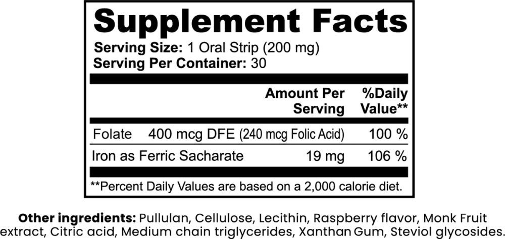 Iron Strips supplement facts