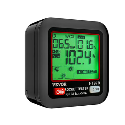 Outlet Tester Electrical GFCI Trip Tester LCD Display Receptacle Detector