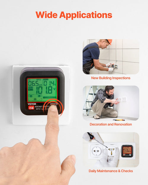 Outlet Tester Electrical GFCI Trip Tester LCD Display Receptacle Detector