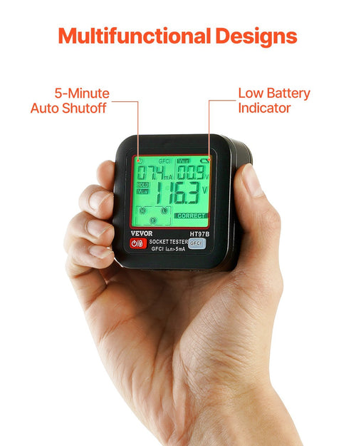 Outlet Tester Electrical GFCI Trip Tester LCD Display Receptacle Detector