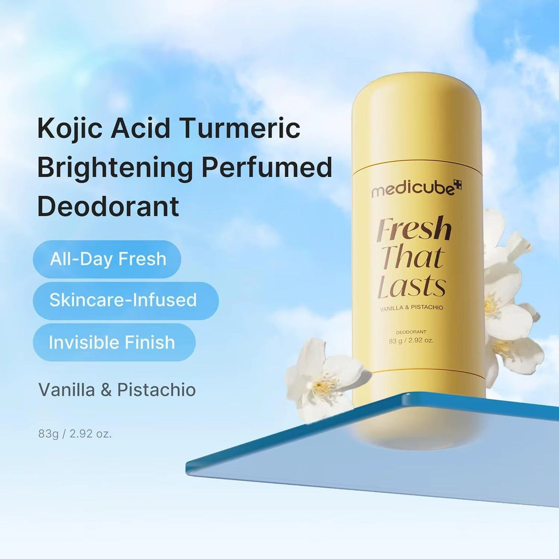Kojic acid and turmeric brightening perfumed deodorant